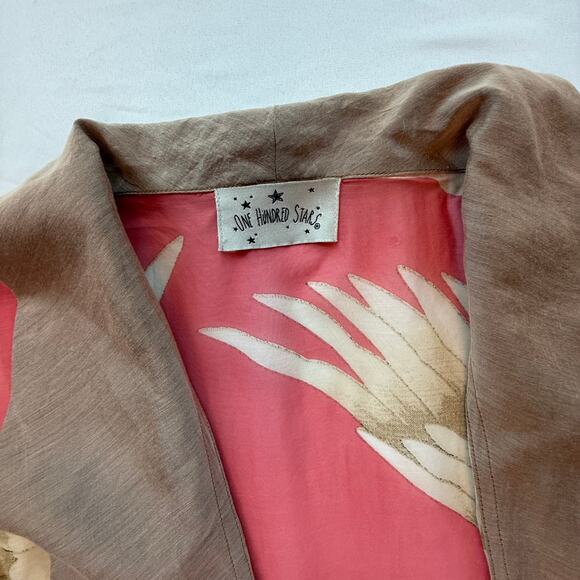 One Hundred Stars Crane Print Kimono Robe Coral Pink Modal Blend OS - Picture 4 of 16